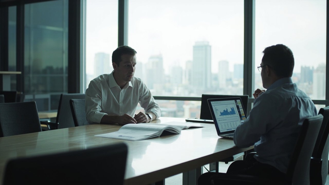 Corporate housing team meeting room with laptop and meeting notes — Topstay.uk